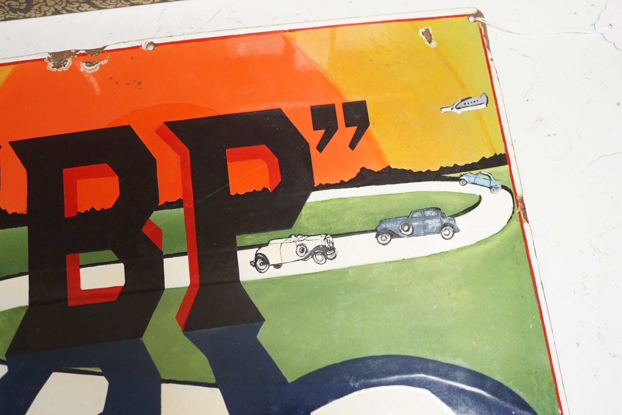 A BP roadway sign, 43 cms wide x 31 cms high.